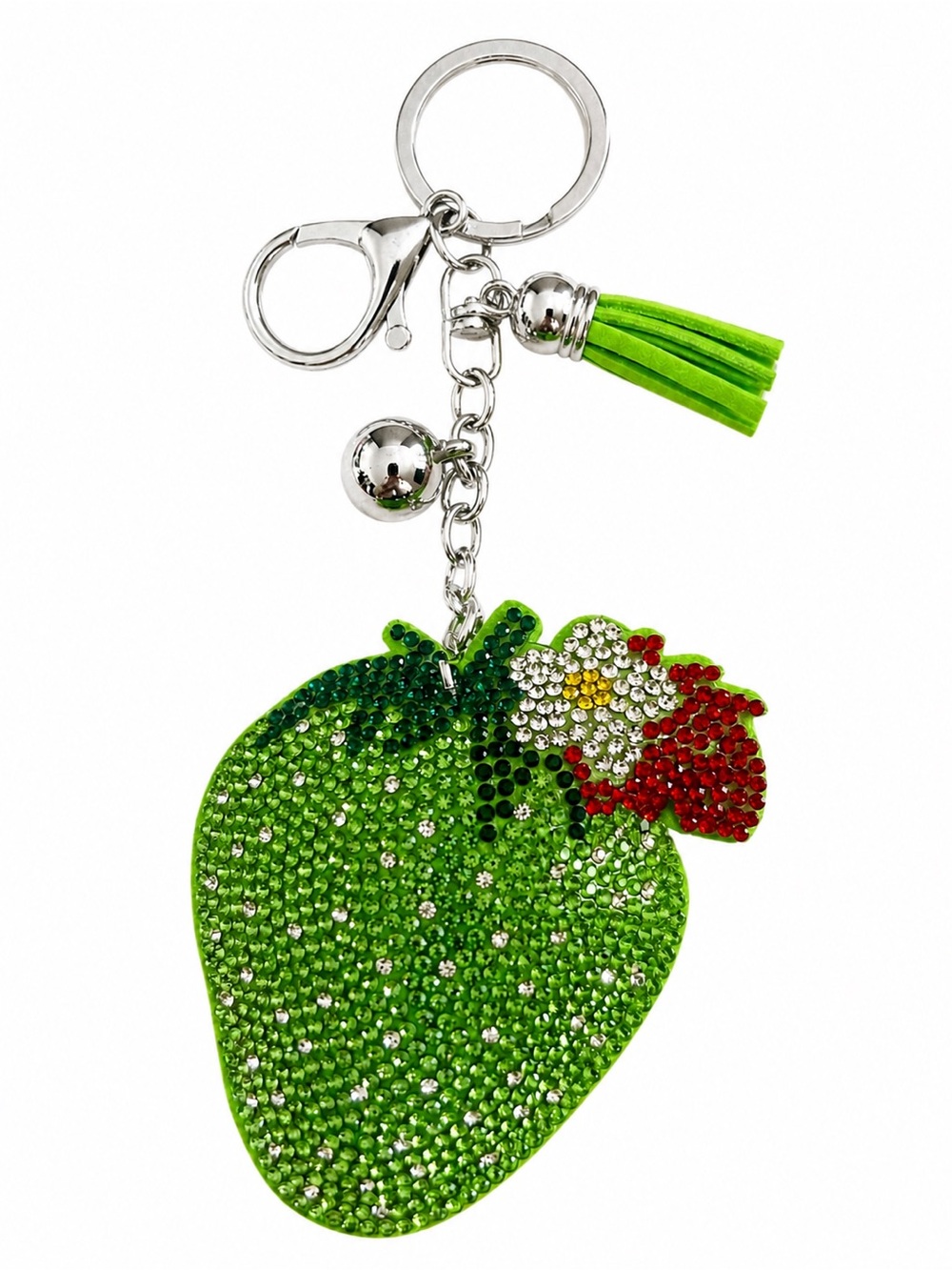 Green Strawberry Bag Charm Keychain Crystal Tassel Purse Charm - Picture 5 of 5